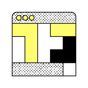 Abstract illustration of an application window with its contents built from interlocking tetris-like blocks of white, black, and yellow