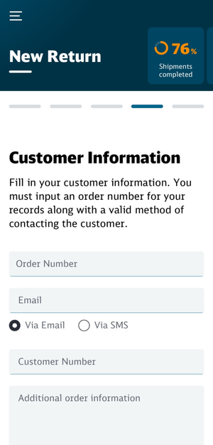 Phone-sized screenshot of the customer details form